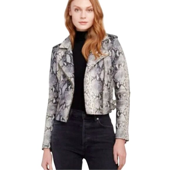 Philosophy Women's Snake Skin Print Embossed Faux Leather Moto Jacket Small NWT - Picture 2 of 13